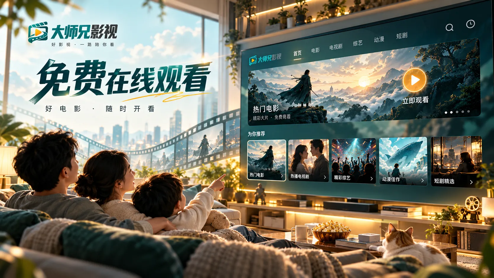 明亮影院座椅与喜剧电影氛围图